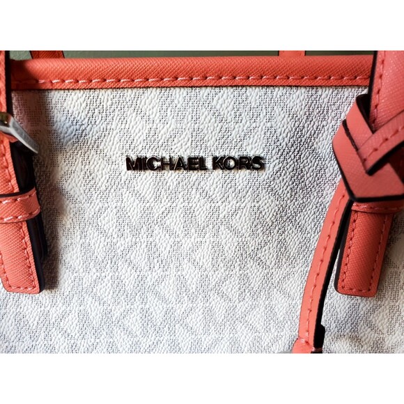 Michael Kors Jet Set Travel Extra-Small Logo Top-Zip Tote Bag Dark Pink Coral - Picture 3 of 12